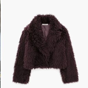 Commense Faux Fur Fuzzy Jacket Coat Burgundy S NWT
